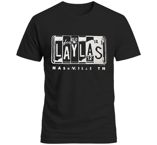 A black unisex t-shirt with white text 'LAYLA'S HONKY TONK NASHVILLE, TN' printed on the front.